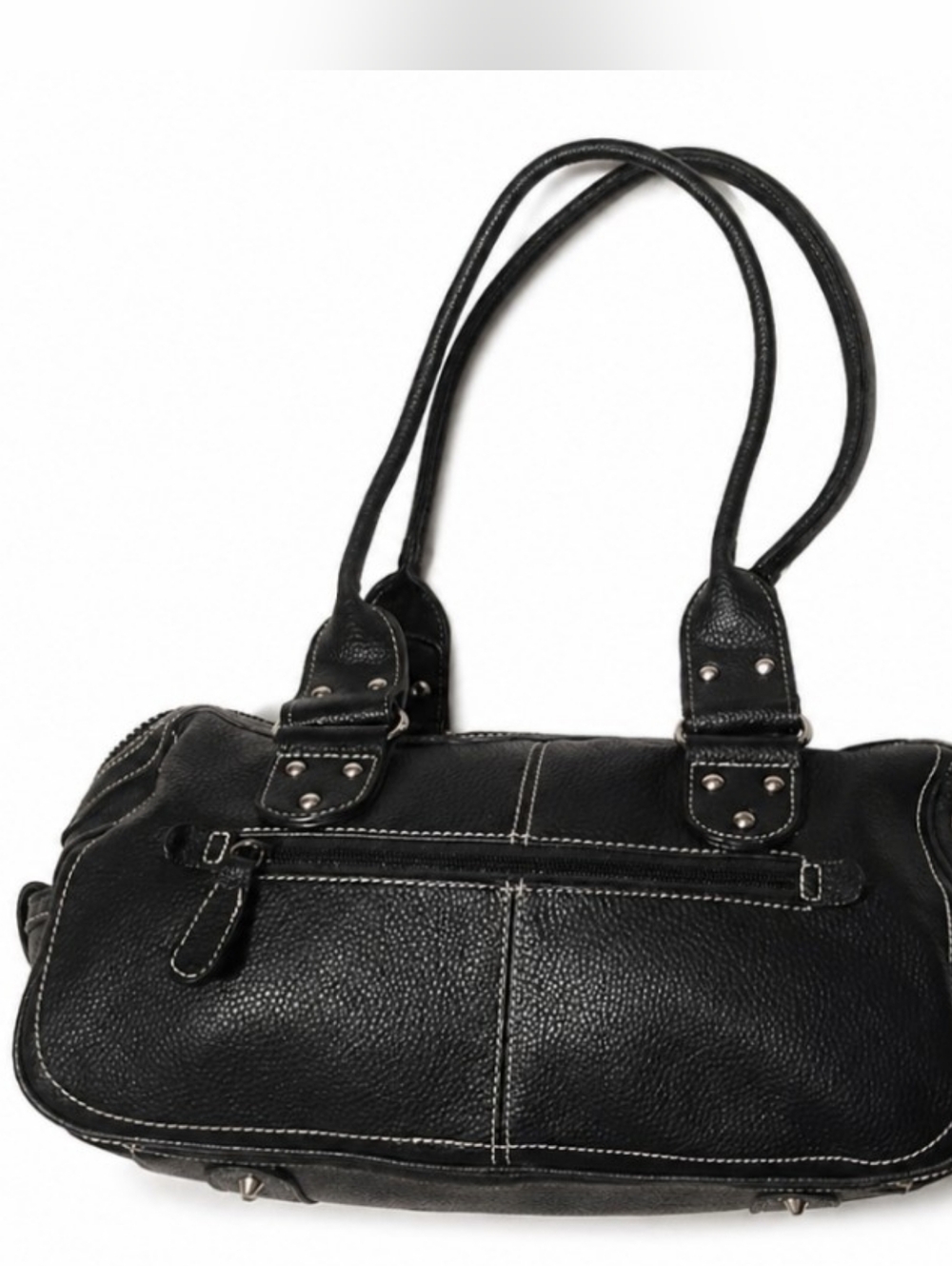 Vintage Women's MC Brand Pebbled Black Leather Shoulder Zip Top Purse/Bag